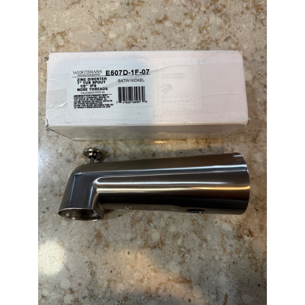 Westbrass E507D-1F-07 7"‎ Zinc Diverter Tub Spout 1/2" IPS Satin Nickel